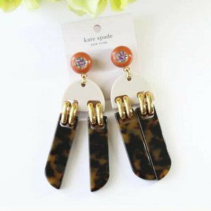 Kate Spade Gold BE BOLD Brown Cream Resin Statement Chandelier Earrings